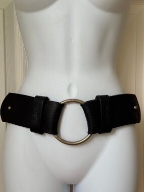 JOED Black Leather Double Ring Belt Size 32 Wide O-Ring Handmade USA